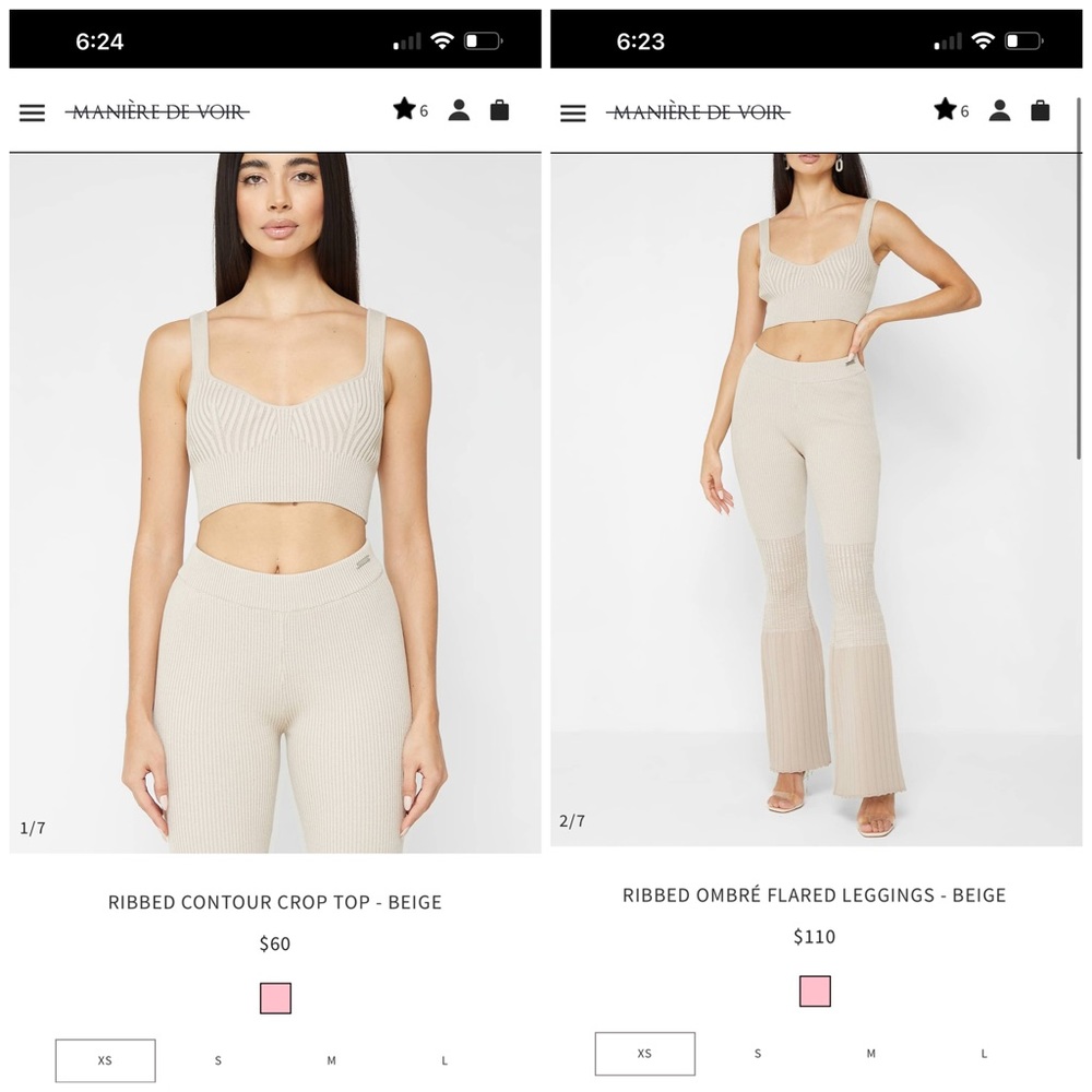 Manière de Voir Set - Beige Ribbed Contour Crop Top & Ombré Flared Leggings - Picture 15 of 15